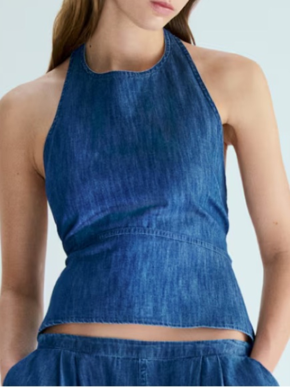 H&M Divided Denim Halterneck Top in Denim Blue Size Medium NWOT